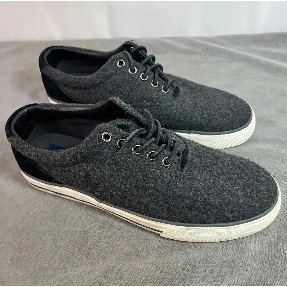 Polo Ralph Lauren Vaughn Fashion Sneaker Charcoal Gray Flannel Men's 8.5 Lace Up